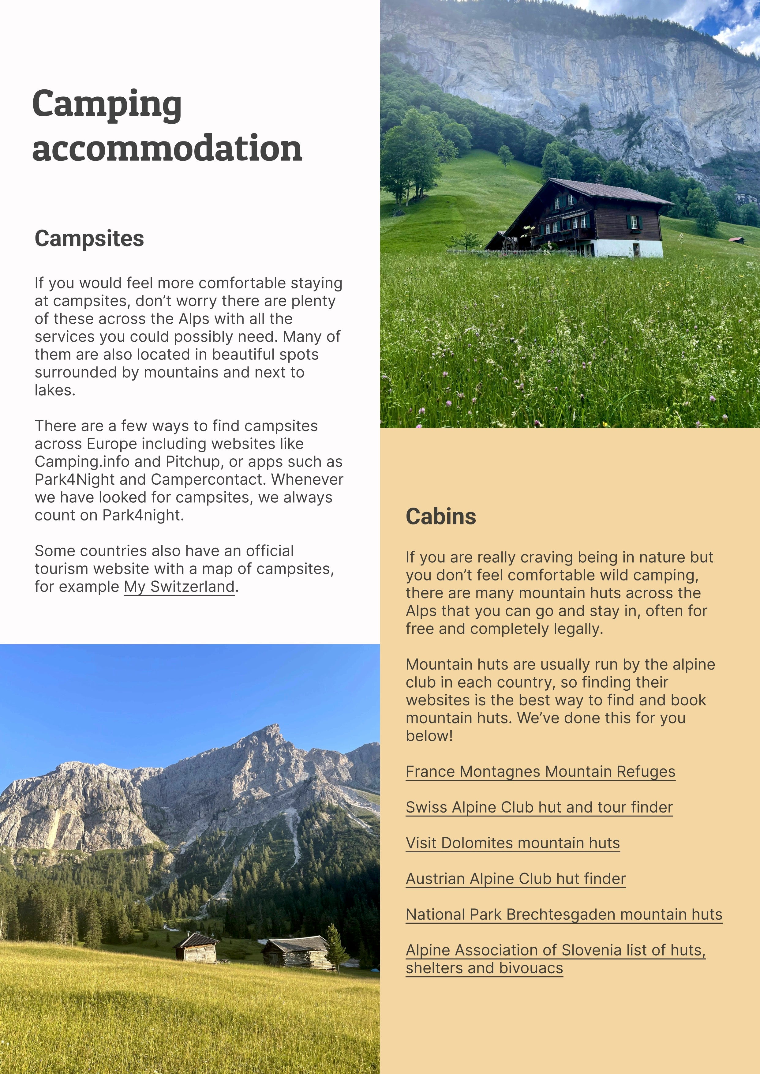 Alps guide camping guide page