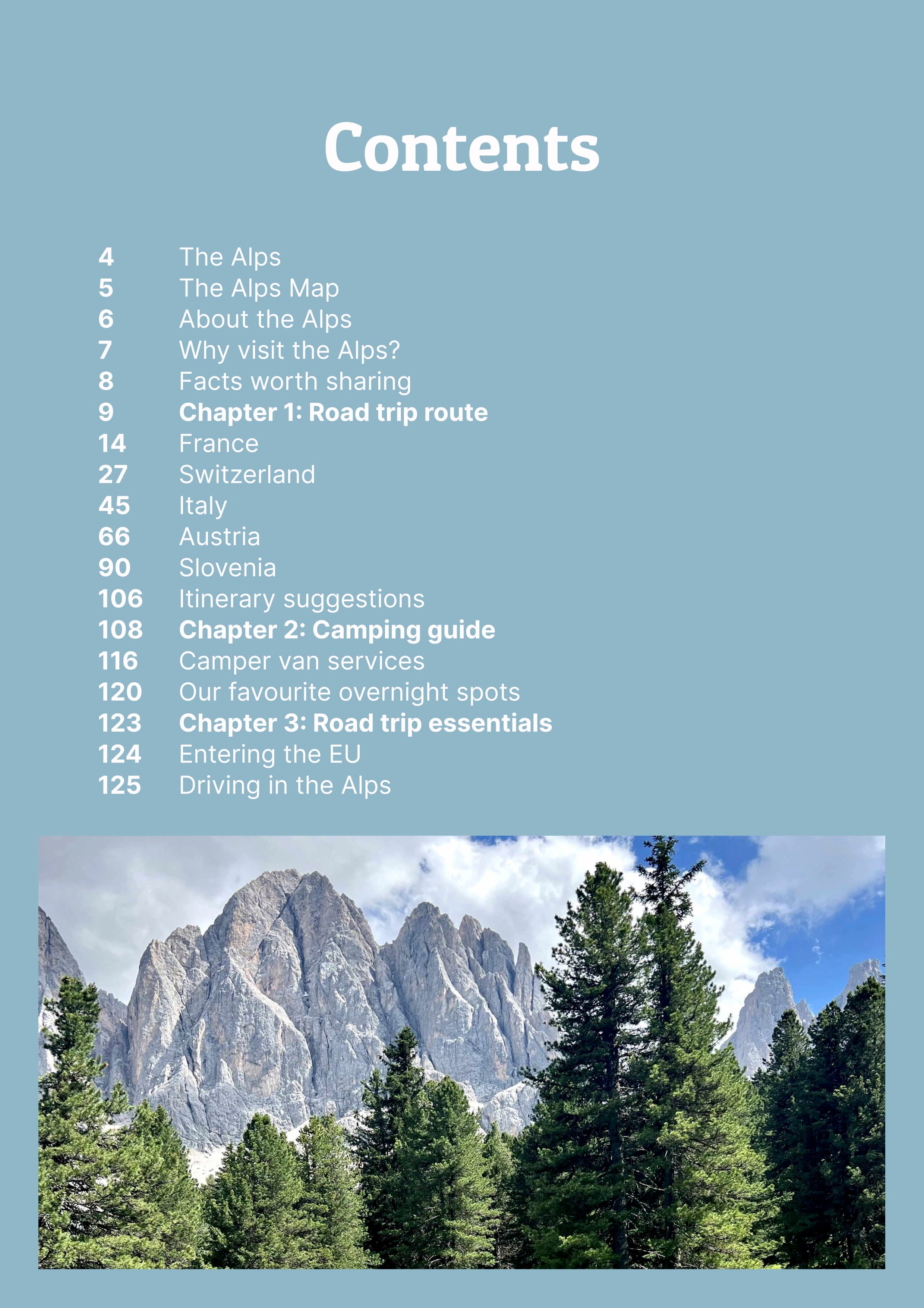 The Alps guide first contents page