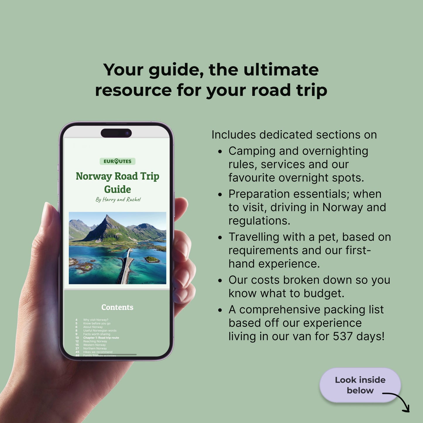 Iphone mock up of Norway road trip guide ebook