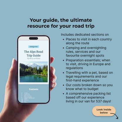 iPhone mockup of Alps road trip guide