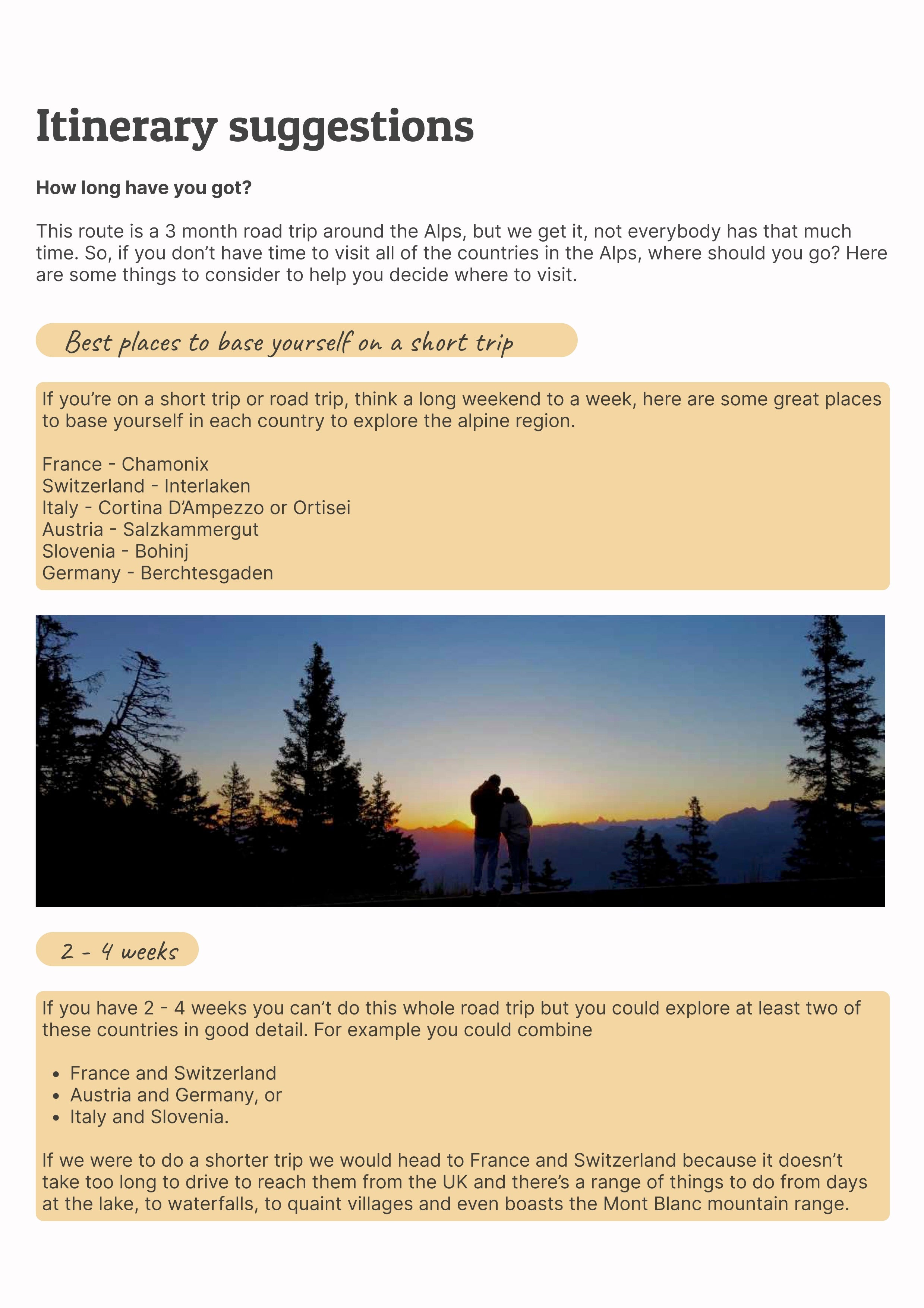 Alps guide itinerary suggestions page