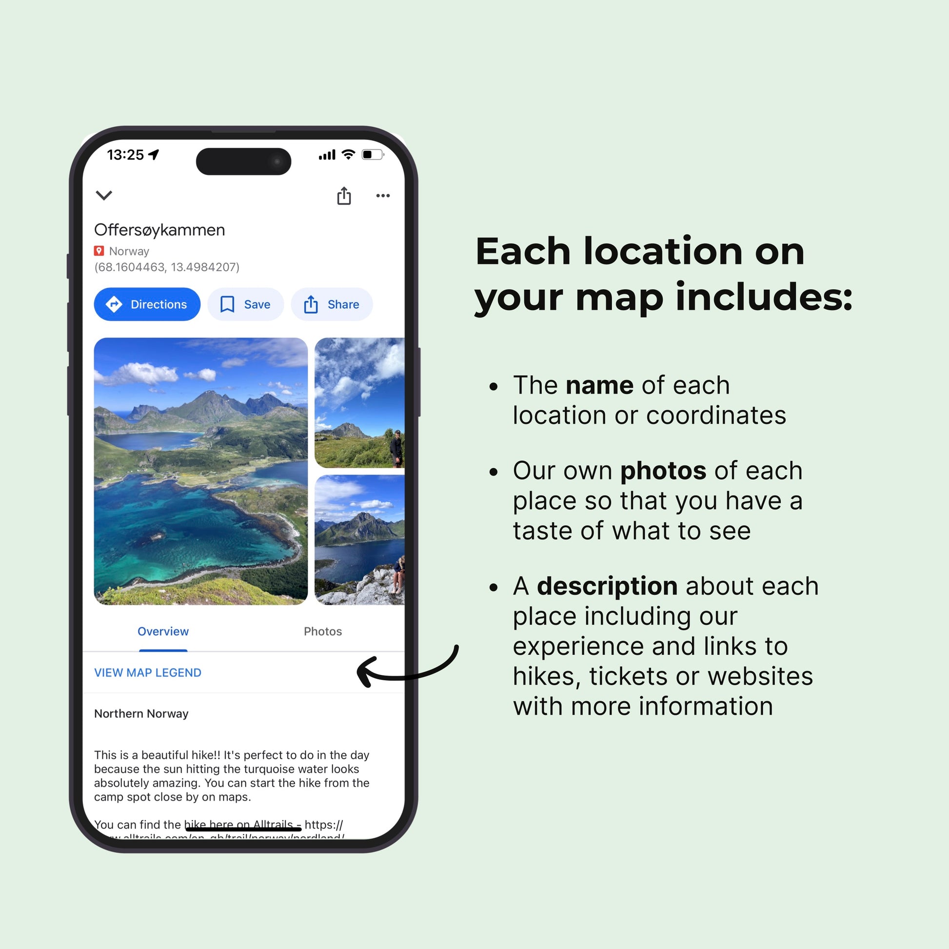 iPhone mock up of google map locations with photos