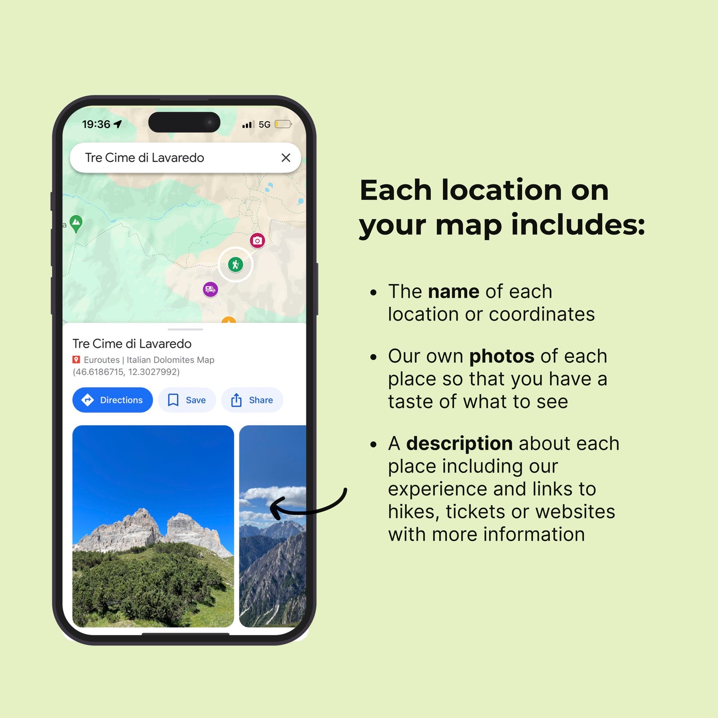 Iphone mock up with detailed map location and photos 